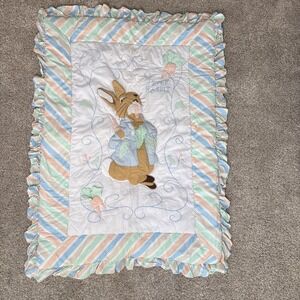 Vtg Peter Rabbit Beatrix Potter Nursery Crib Quilt Wall Hanging Pastel Easter